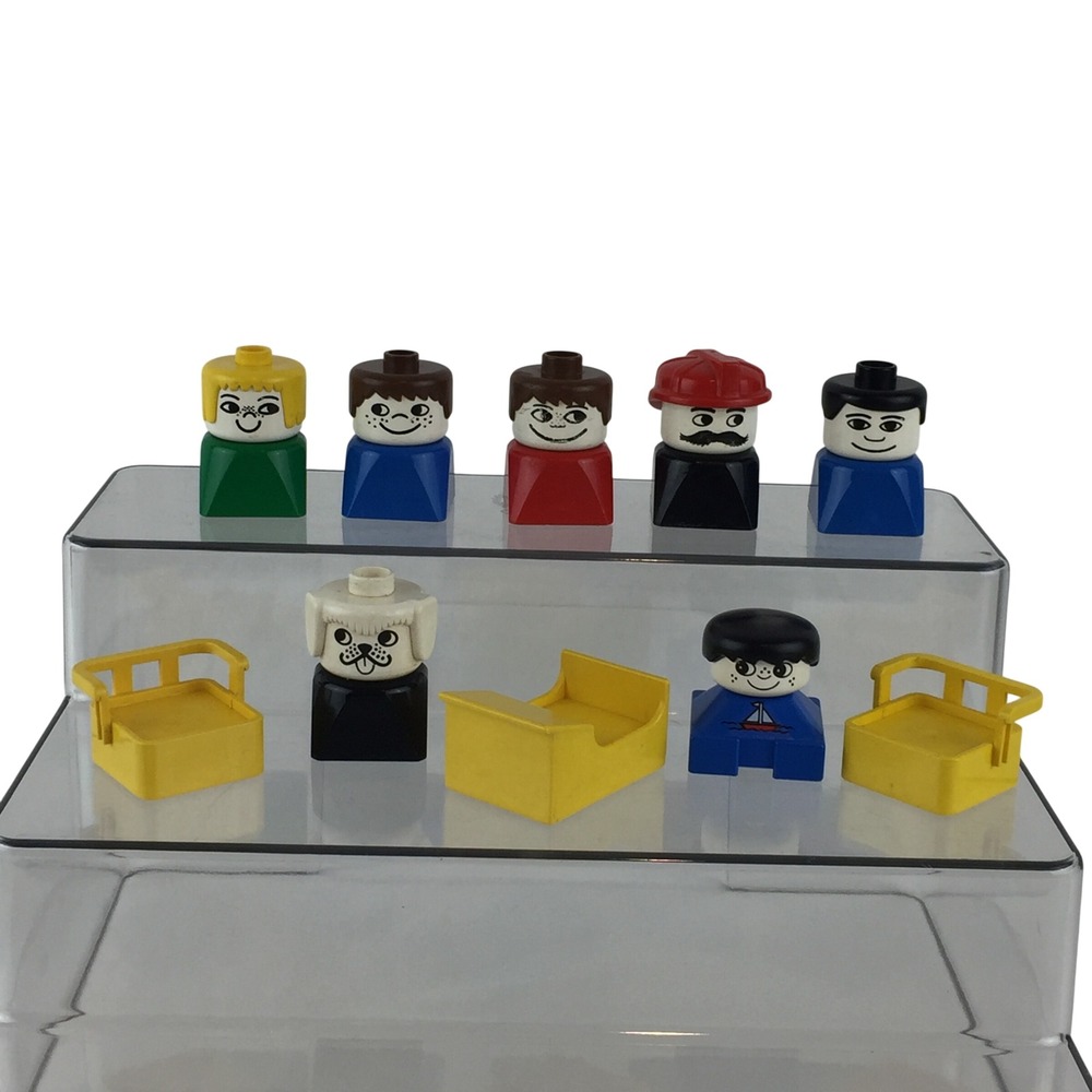 Vintage‎ LEGO Duplo Figures Square Base Lot 9pc Toddler People Dog Chairs Desk